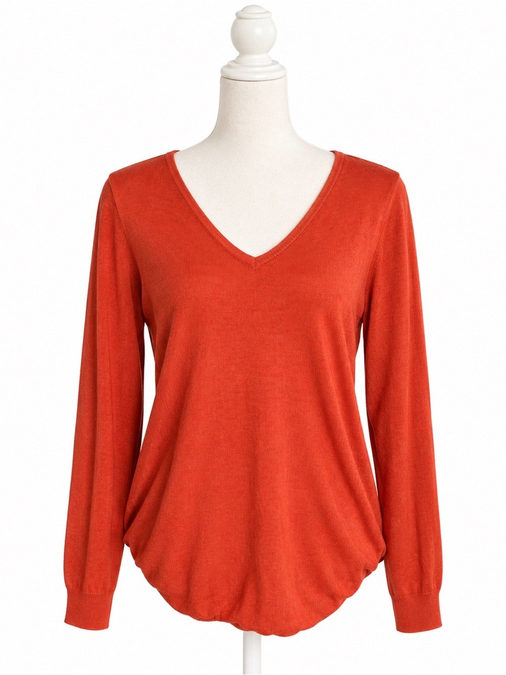 V-Neck Long Sleeve Top in Burnt Orange